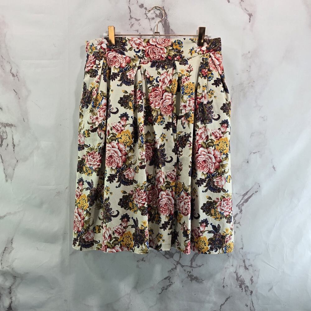 ModCloth Skirt Womens Large Pink Floral Cottagecore Pleated A Line Hero Cotton
